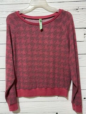 Women's Pink Houndstooth Long-Sleeve Pullover Sweatshirt